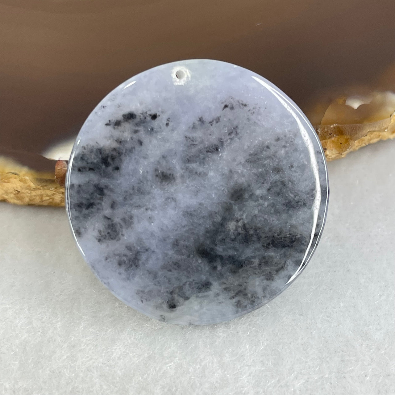 Type A Semi Icy Wuji Grey Black Jadeite Round Wu Shi Pai Pendant 10.07g 28.6 by 4.6mm