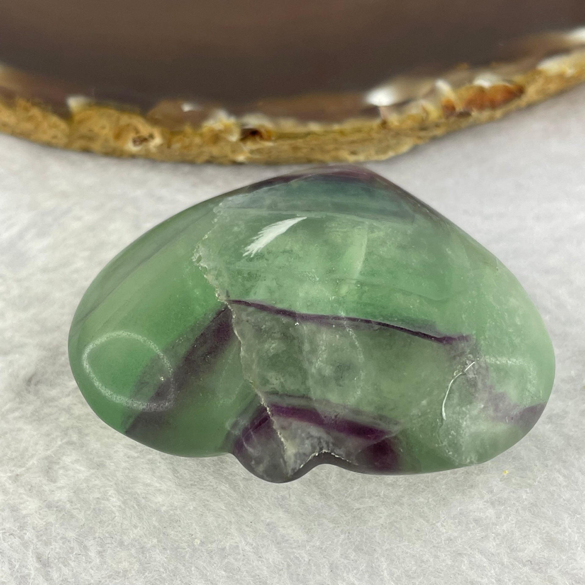 Natural Deep Intense Purple and Green Fluorite Crystal Mini Heart Display 87.63g 51.3 by 55.7 by 22.8mm - Huangs Jadeite and Jewelry Pte Ltd