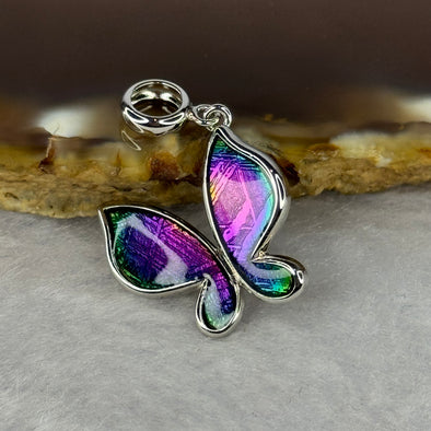 Natural Meteorite Multi Color Butterfly Pendant in S925 Silver 1.80g 17.5 by 15.9 by 3.2mm