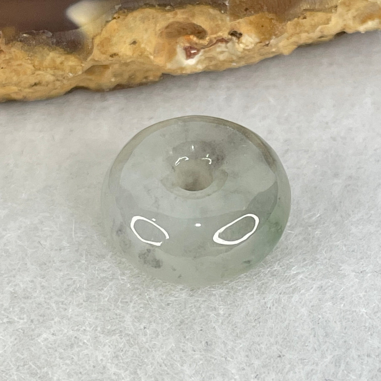 Type A Icy Wuji Grey Jadeite Ping An Kou Donut Charm Pendant 2.77g 13.8 by 7.0mm