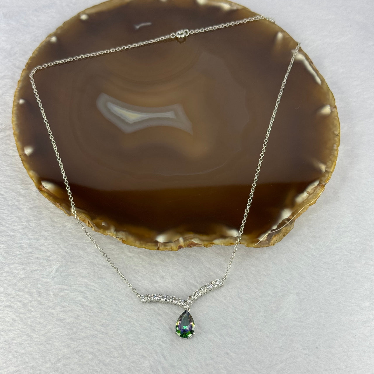 Cubic Zirconia with Sliver Chain Necklace 4.65g 10.9 by 8.0 by 3.4 mm - Huangs Jadeite and Jewelry Pte Ltd