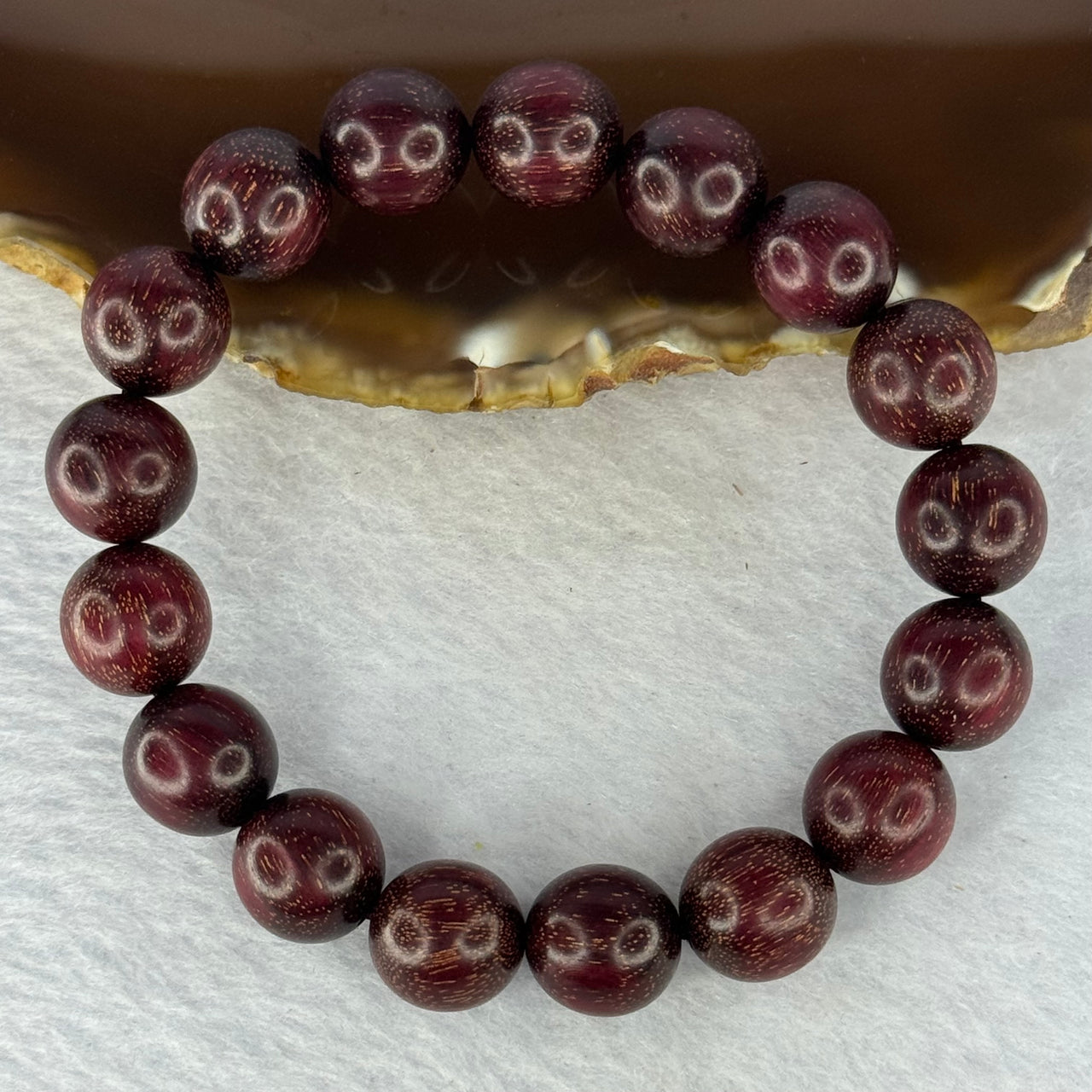 Natural Blood Zitan Beads Bracelet 天然血檀木手链 13.11g 17.5cm 11.9mm 17 Beads - Huangs Jadeite and Jewelry Pte Ltd