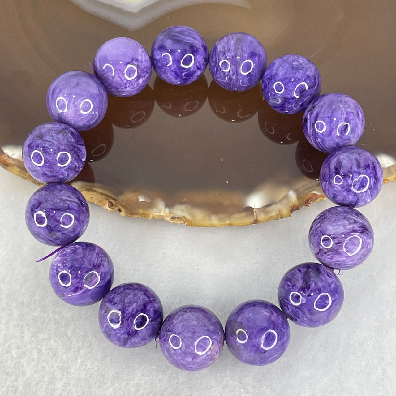 Good Grade Natural Charoite Beads Bracelet 59.867g 18.5cm 14.4mm 15 Beads