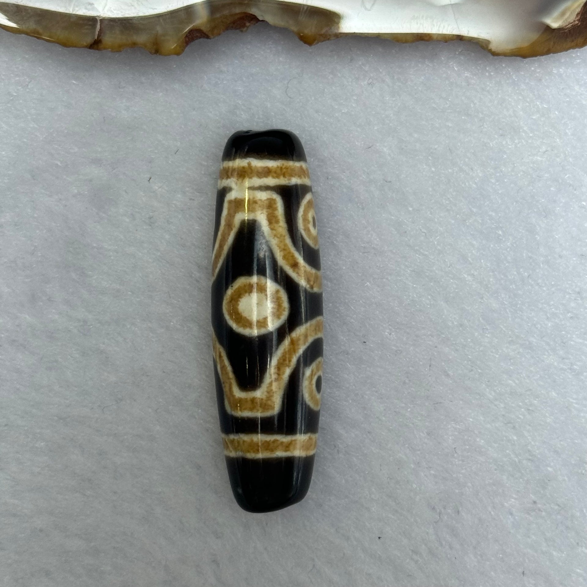 Natural Powerful Tibetan Old Oily Agate 6 Eyes Dzi Bead Heavenly Master (Tian Zhu) 六眼天诛 7.57g 39.5 by 11.5mm - Huangs Jadeite and Jewelry Pte Ltd