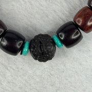 Natural Indian Small Leaf Zitan Wood Beads and Pixiu Bead with Turquoise Bracelet 印度小叶紫檀 14.22g 17cm 10.0mm 19 Beads - Huangs Jadeite and Jewelry Pte Ltd