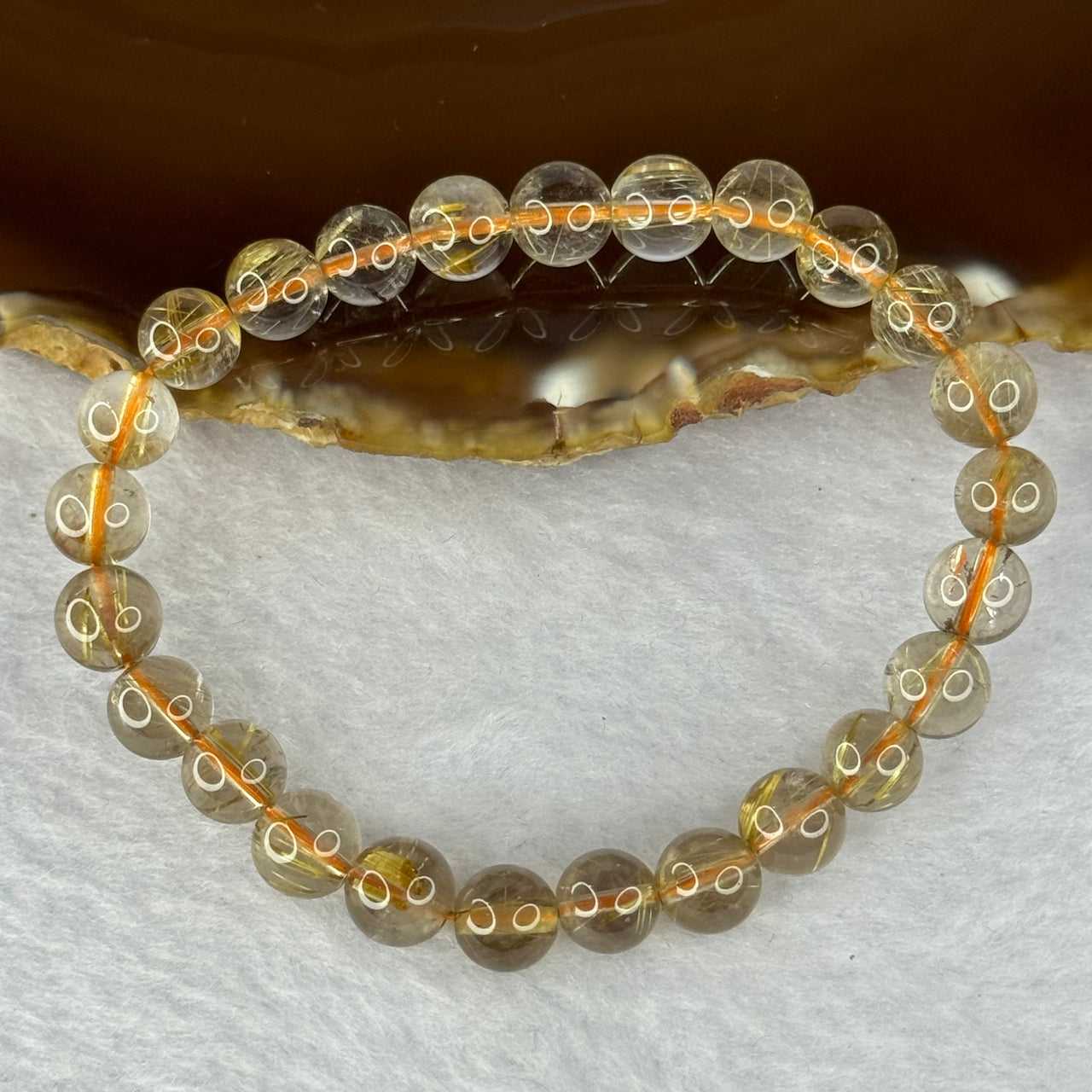 Natural Golden Rutilated Quartz Beads 天然金发水晶手链 15.57g 15.5cm 7.9mm 25 Beads - Huangs Jadeite and Jewelry Pte Ltd