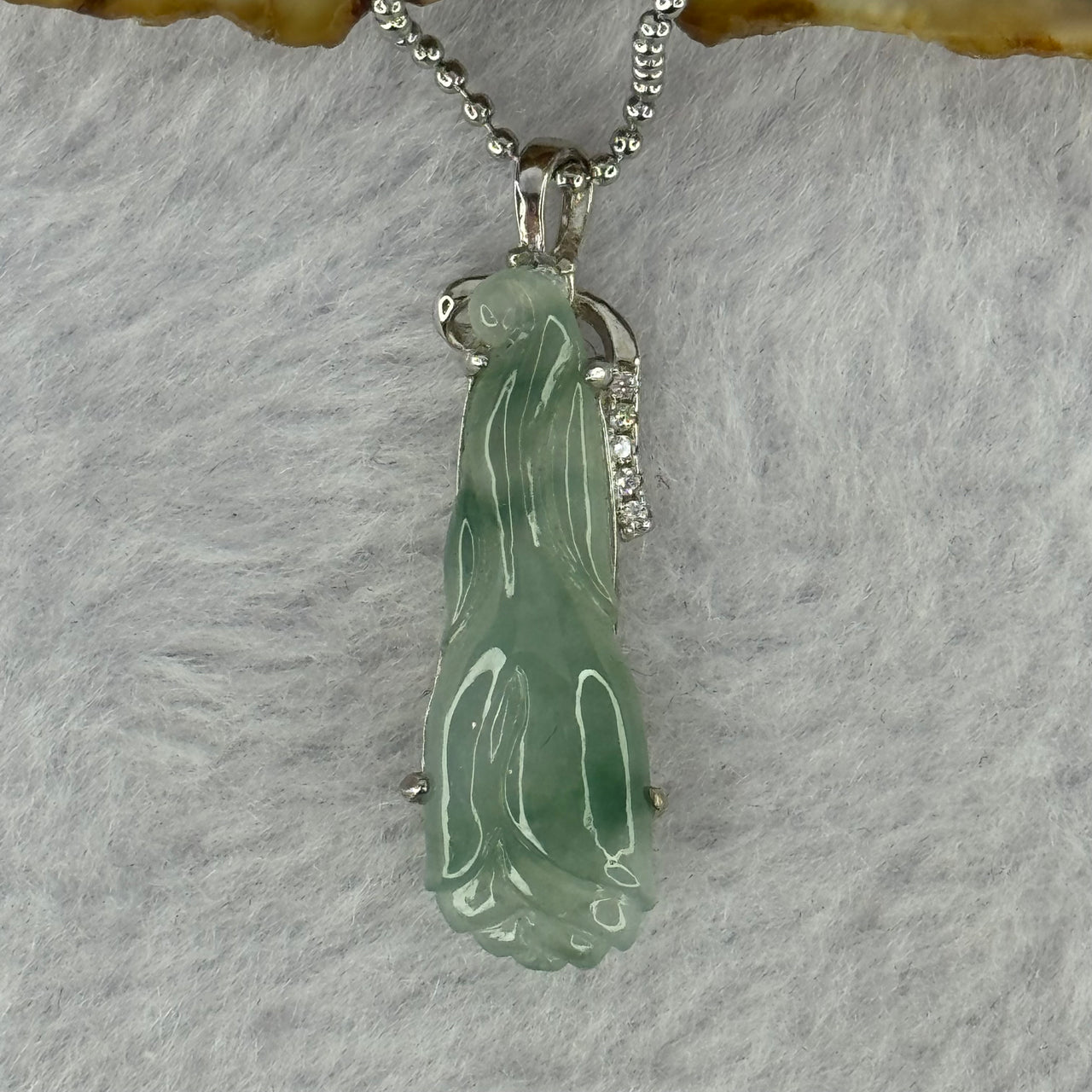 Type A Icy Green Piao Hua Jadeite Fertility Flower Pendent in S925 Sliver Necklace 4.26g 24.7 by 8.3 by 4.5mm