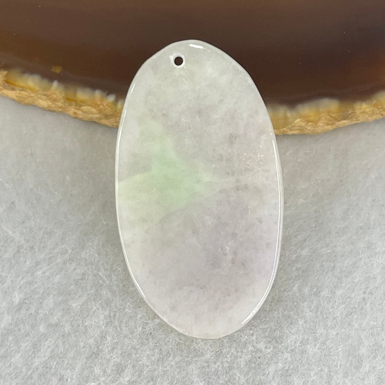 Type A Light Lavender Green Jadeite Oval Wu Shi Pai Pendant 4.57g 33.5 by 18.7 by 2.8mm