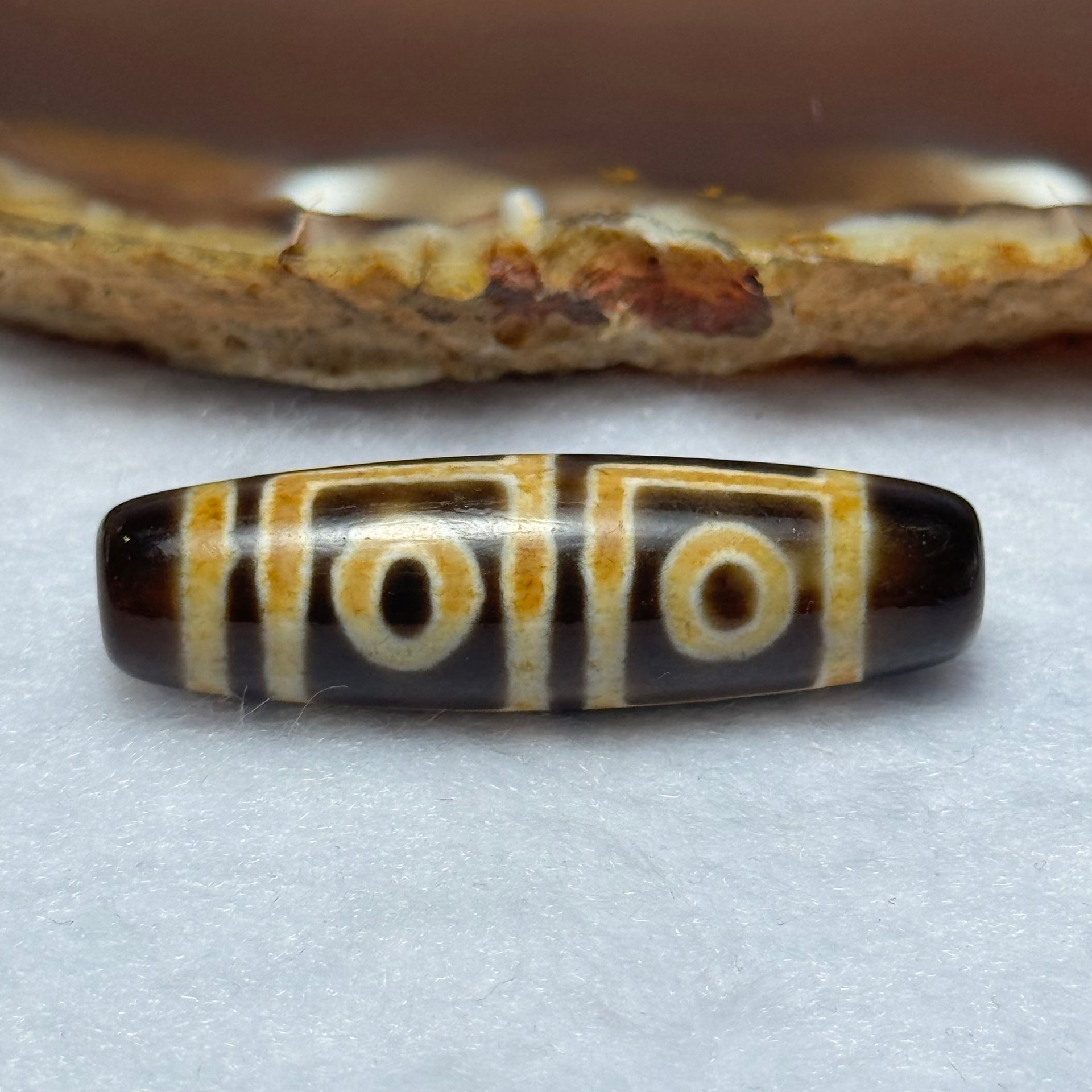 Natural Powerful Tibetan Old Oily Agate 4 Eyes Dzi Bead Heavenly Master (Tian Zhu) 四眼天诛 7.11g 38.1 by 11.1mm - Huangs Jadeite and Jewelry Pte Ltd