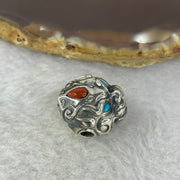 925 Sliver Pixiu with Turquoise Eyes and Red Nan Hong Agate Bracelet Charm 7.50g 16.5 by 16.7 by 12.0 mm - Huangs Jadeite and Jewelry Pte Ltd