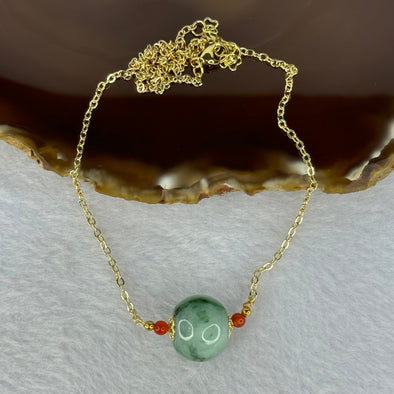 Type A Green Piao Hua Jadeite Bead 14KGF Necklace 8.45g 15.7 by 12.6mm