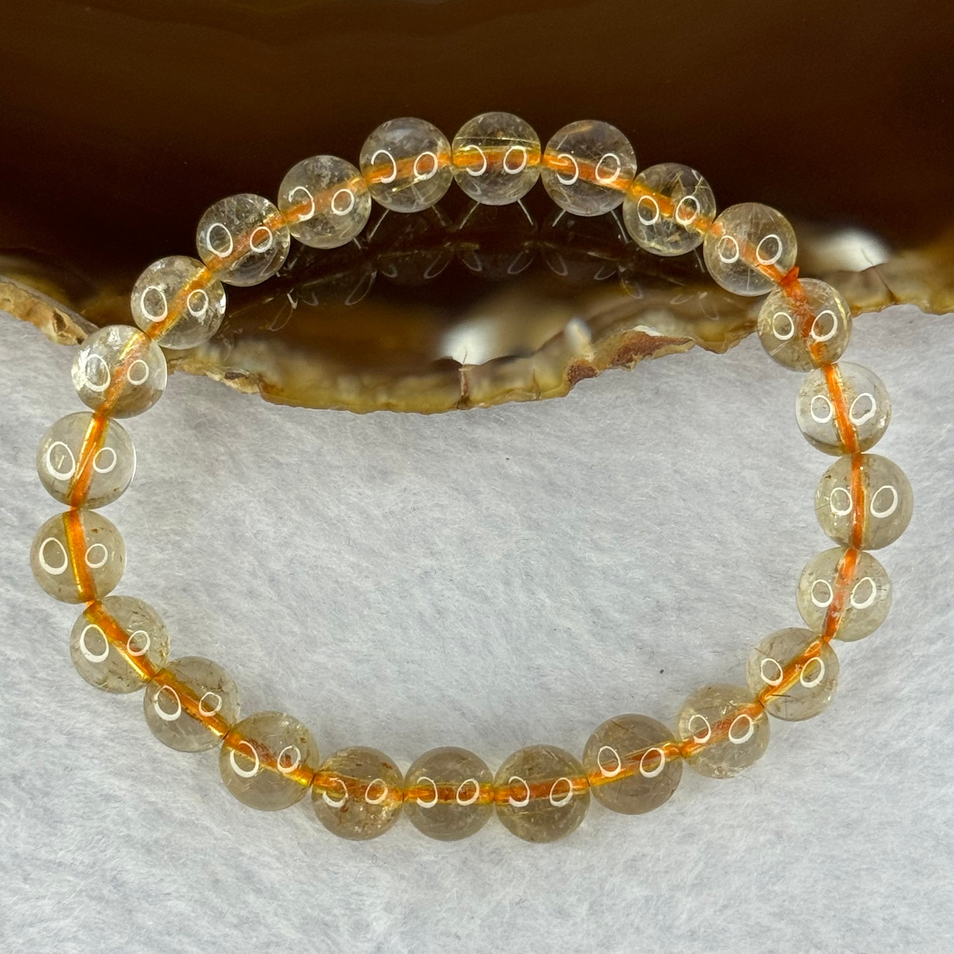 Natural Golden Rutilated Quartz Beads 天然金发水晶手链 14.47g 15cm 7.6mm 24 Beads - Huangs Jadeite and Jewelry Pte Ltd