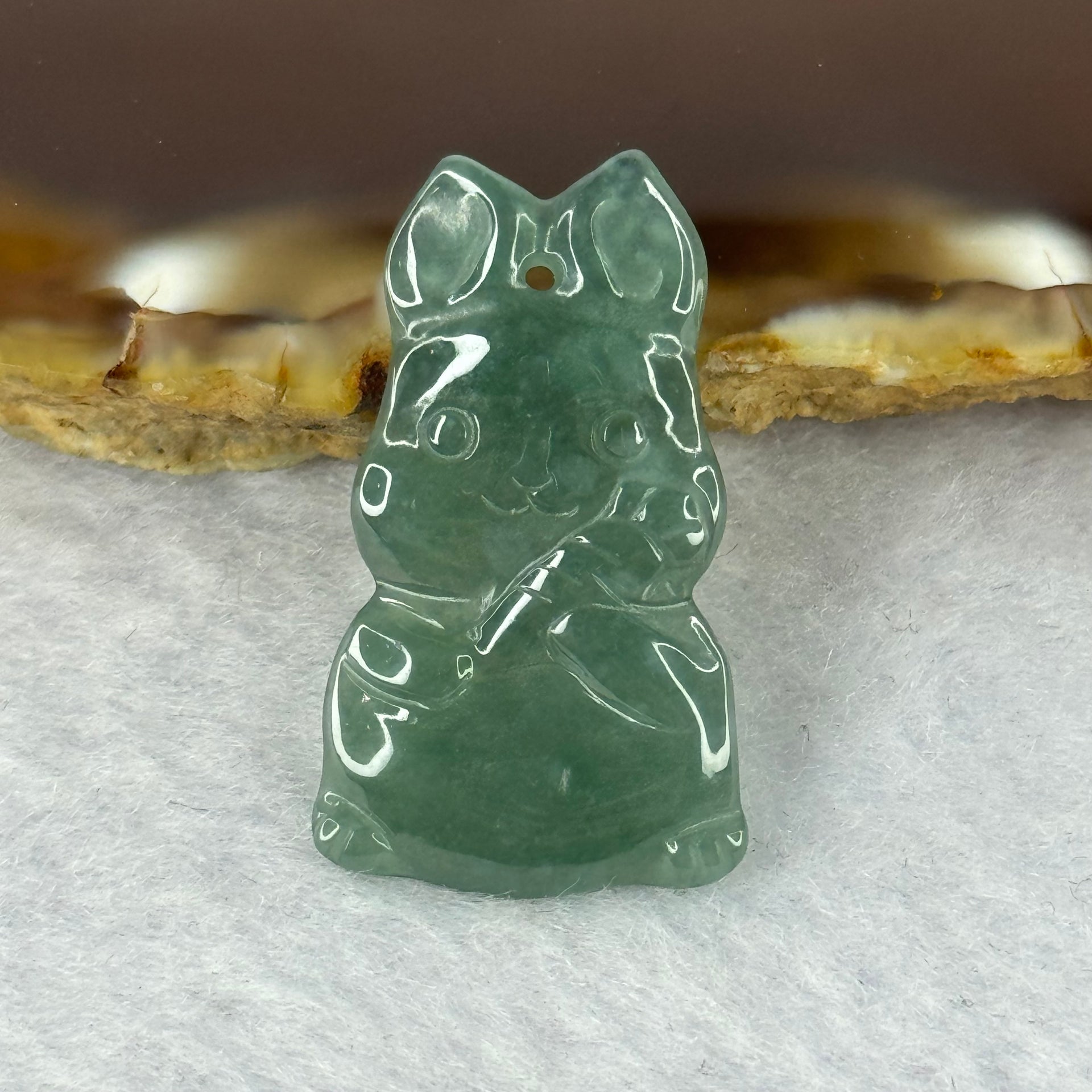 Type A Icy Blueish Green Jadeite Rabbit Pendant 2.45g 27.7 by 16.1 by 2.7mm - Huangs Jadeite and Jewelry Pte Ltd