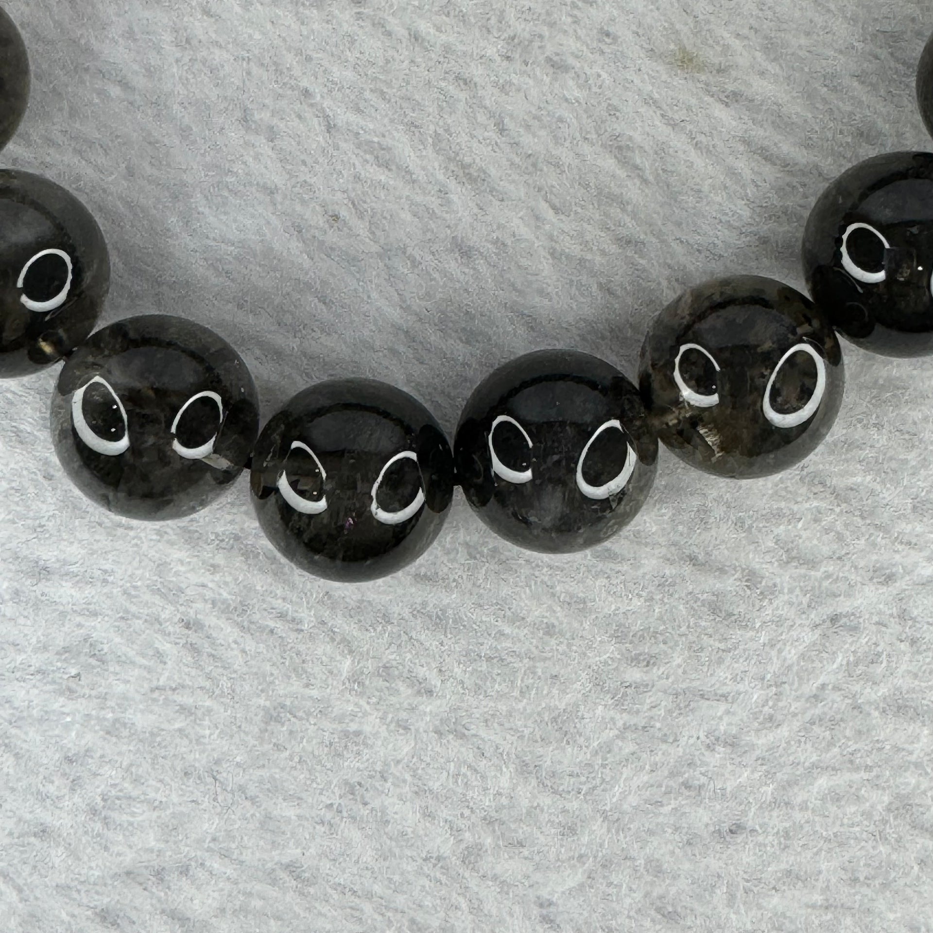 Natural Black Auralite Crystal Bracelet 黑激光手链 42.42g 12.4 mm 17 Beads - Huangs Jadeite and Jewelry Pte Ltd