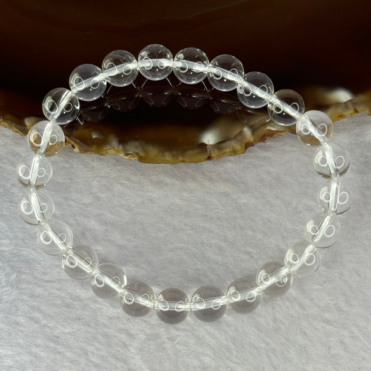 Natural Clear Quartz Bracelet 天然白水晶手链 18.79g 16.5cm 8.4mm 24 Beads