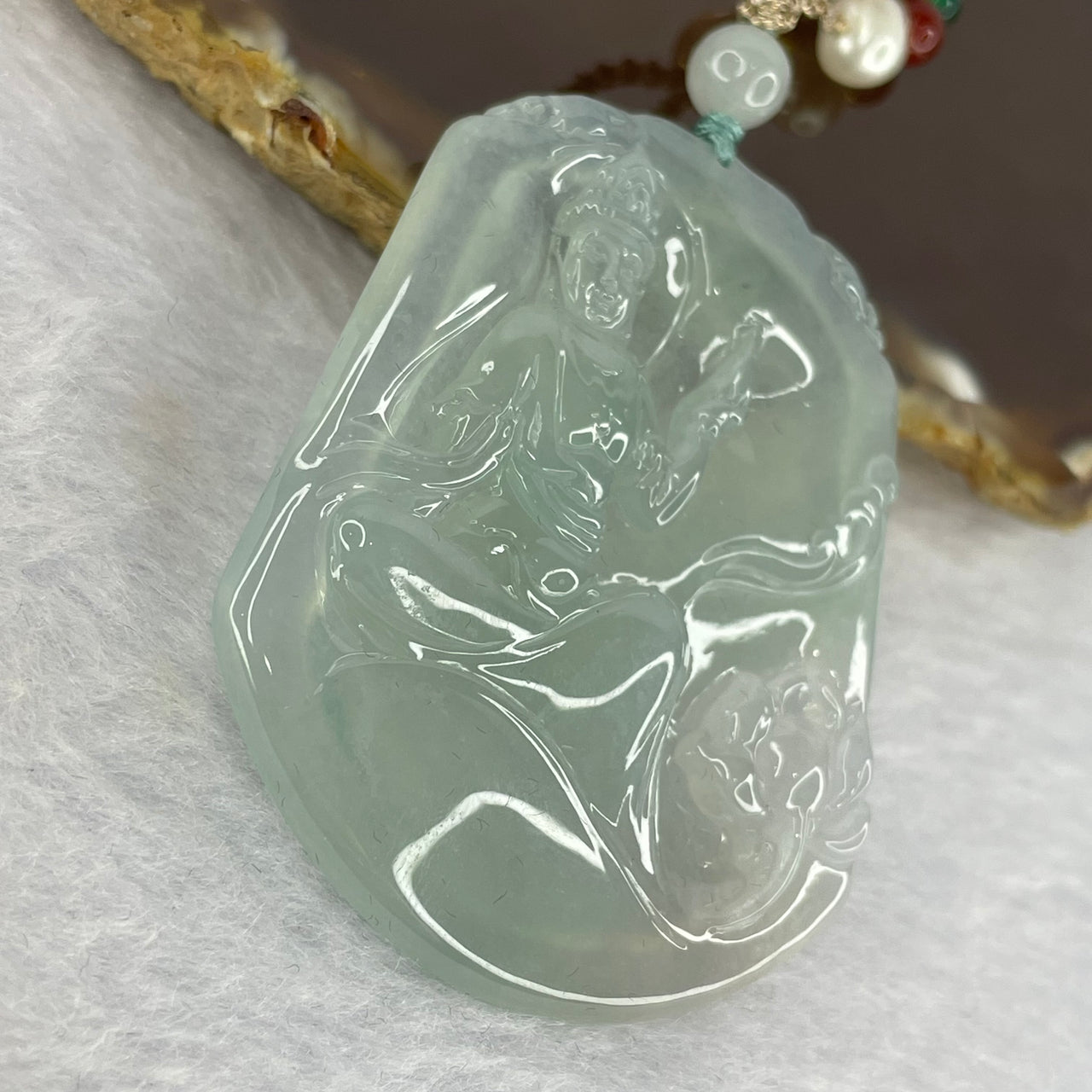 Grand Master Icy Type A Sky Blue Guan Yin Jadeite Pendant 30.60g 57.0 by 46.0 by 5.0mm - Huangs Jadeite and Jewelry Pte Ltd