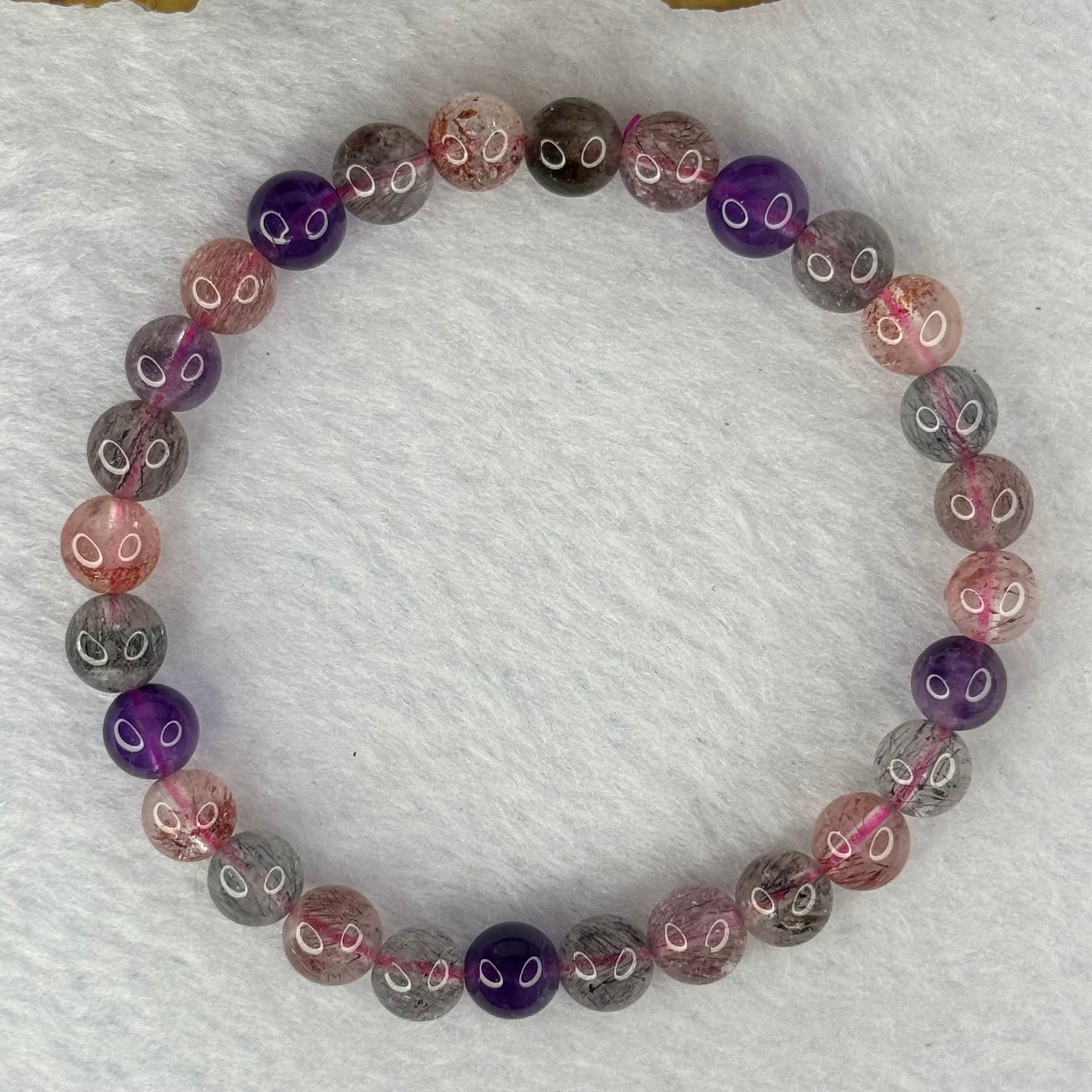 Above Average Grade Natural Super 7 Crystal Beads Bracelet 天然超级七水晶珠手链 11.57g 15.5cm 6.9mm 28 Beads - Huangs Jadeite and Jewelry Pte Ltd