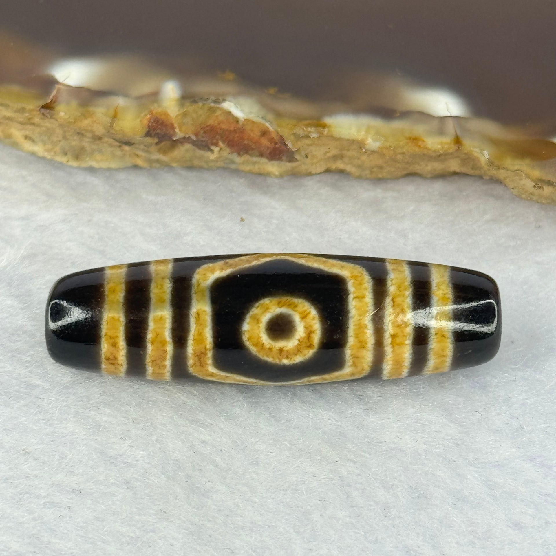 Natural Powerful Tibetan Old Oily Agate 3 Eyes Dzi Bead Heavenly Master (Tian Zhu) 三眼天诛 7.24g 37.9 by 11.2mm - Huangs Jadeite and Jewelry Pte Ltd