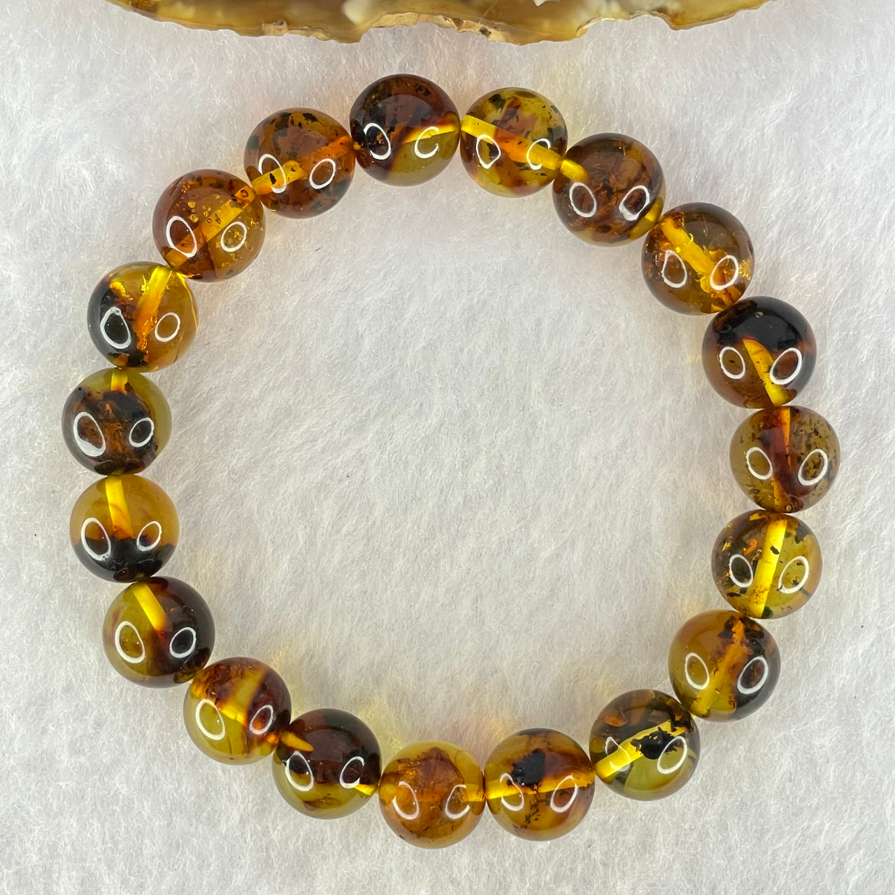 Good Grade Natural Yellow Flower Amber Bracelet 天然黄金花珀手链 11.08g 16cm 10.4mm 19 Beads