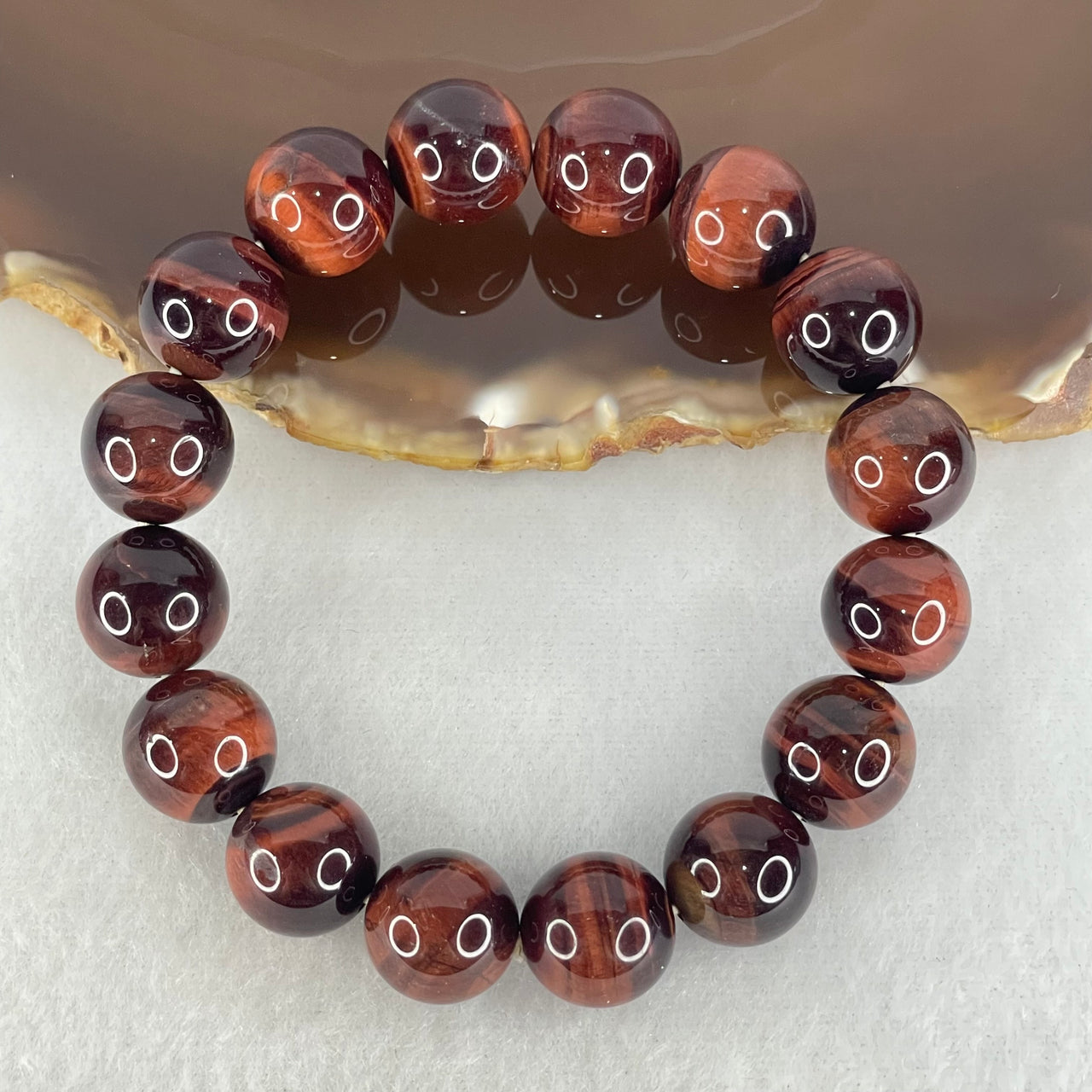 Natural Red Tiger Eye Quartz Beads Bracelet 39.26g 16.5cm 12.1mm 16 Beads