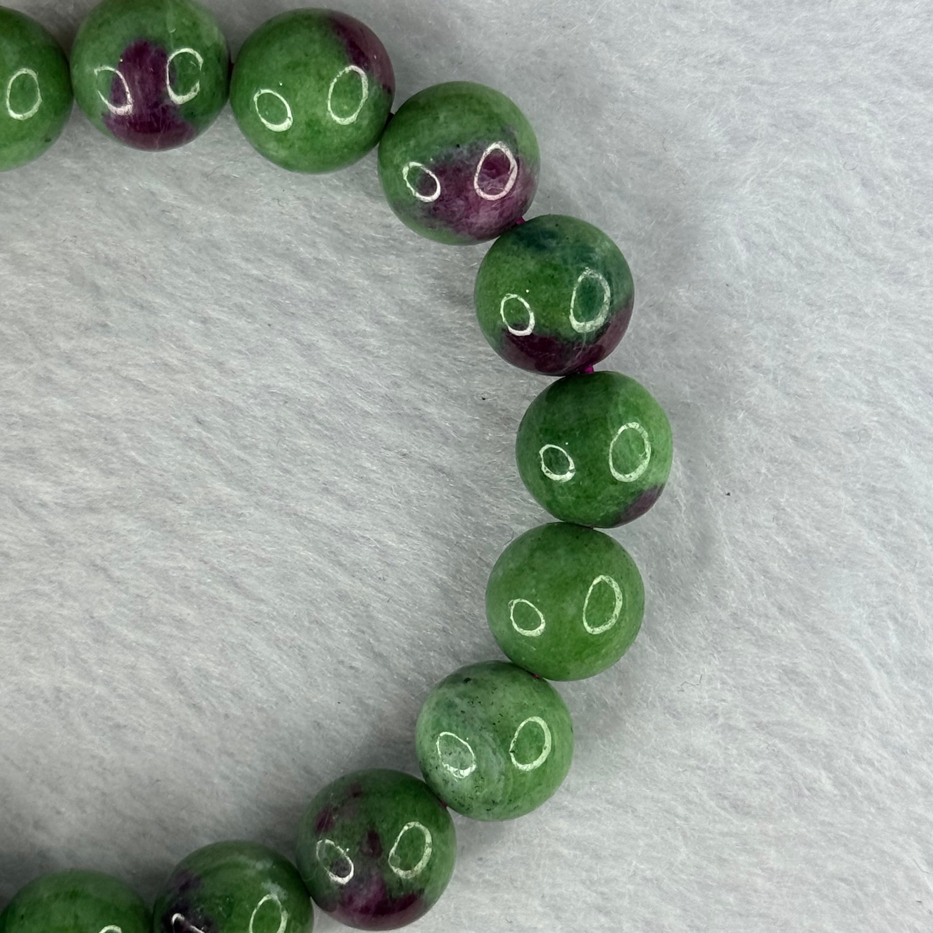 Natural Emerald And Ruby Zoisite Beads Bracelet 43.48g 17cm 11.3mm 18 Beads - Huangs Jadeite and Jewelry Pte Ltd