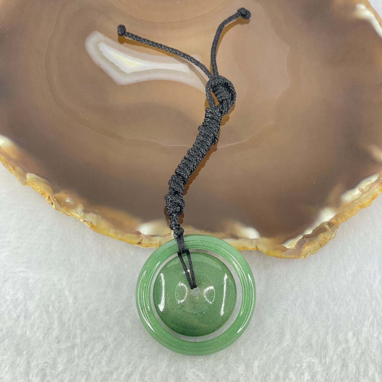 Type A Blueish Green Jadeite Double Ping An Kou Donut Pendant 13.14g 5.6 by 4.5mm, 25.4 by 5.4mm