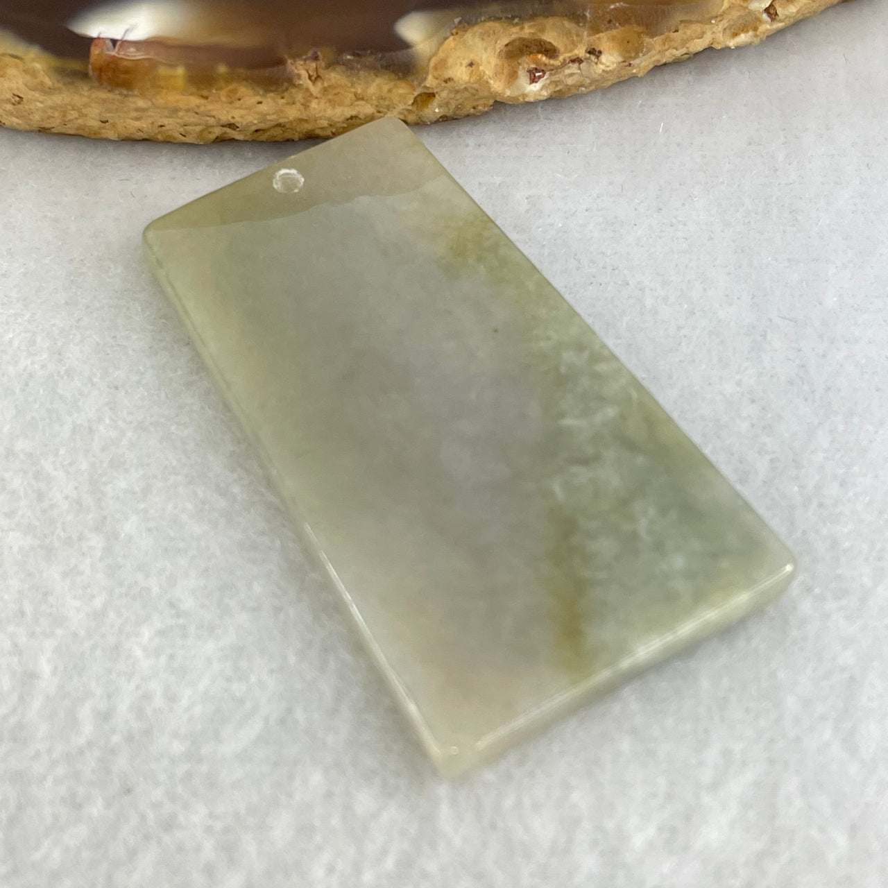 Type A Faint Lavender with Light Green Patches Jadeite Rectangle Wu Shi Pai Pendant 9.43g 23.3 by 3.3mm