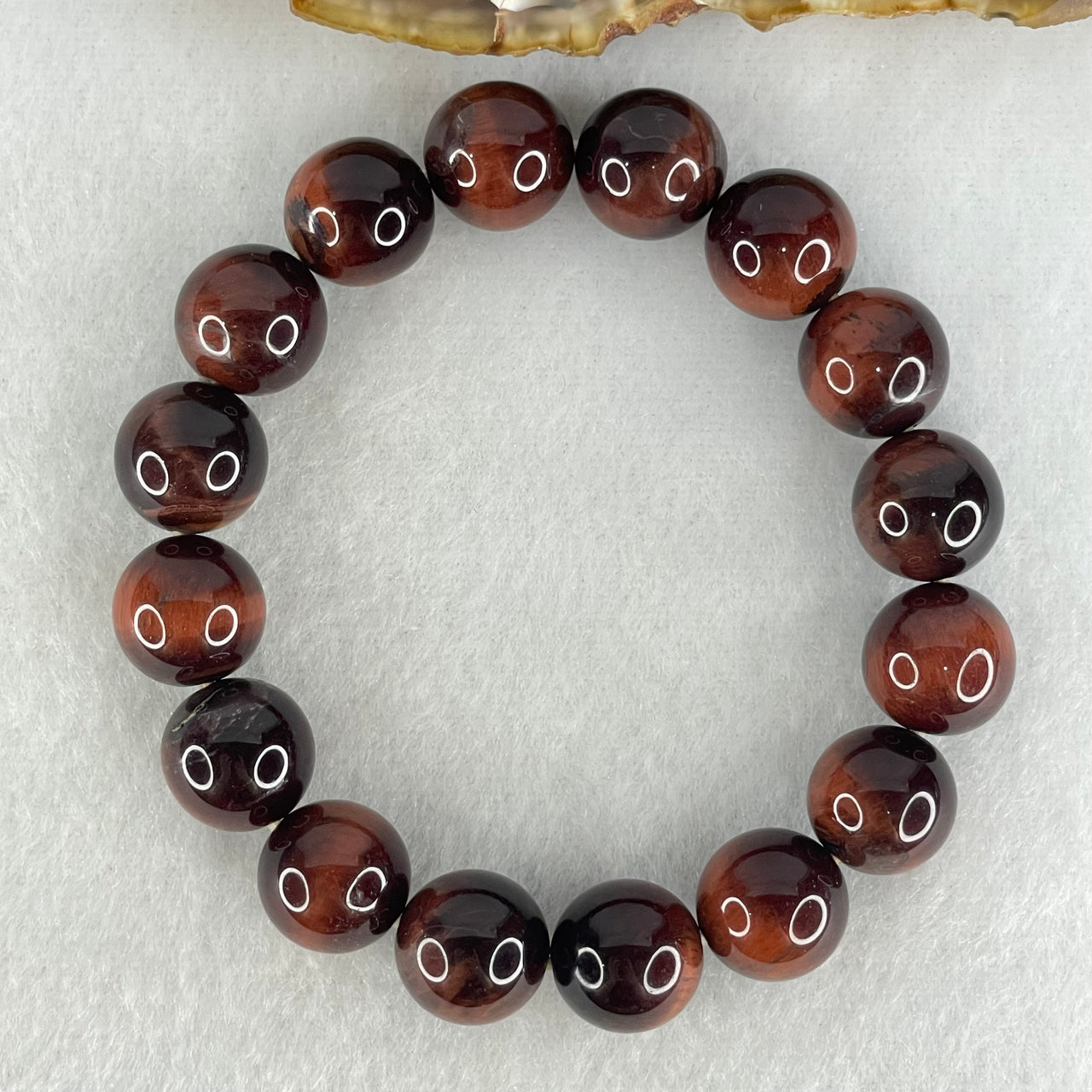 Natural Red Tiger Eye Quartz Beads Bracelet 39.29g 16.5cm 12.2mm 16 Beads