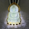 18K Yellow Gold Type A Icy Blueish Green Jadeite Guan Yin Pendent with FREE S925 Silver in Yellow Gold Color Necklace 6.04g 37.9 by 25.3 by 2.5mm - Huangs Jadeite and Jewelry Pte Ltd