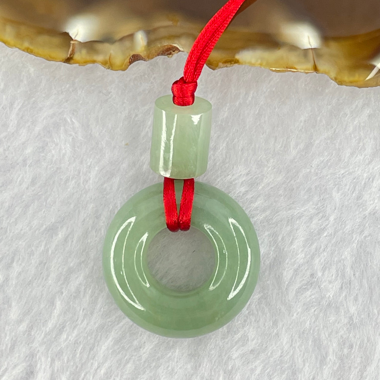 Type A Blueish Green Jadeite Ping An Kou and Lulu Tong Pendent 10.79g 23.7 by 9.1mm Donut 10.7 by 8.7mm Lulu Tong