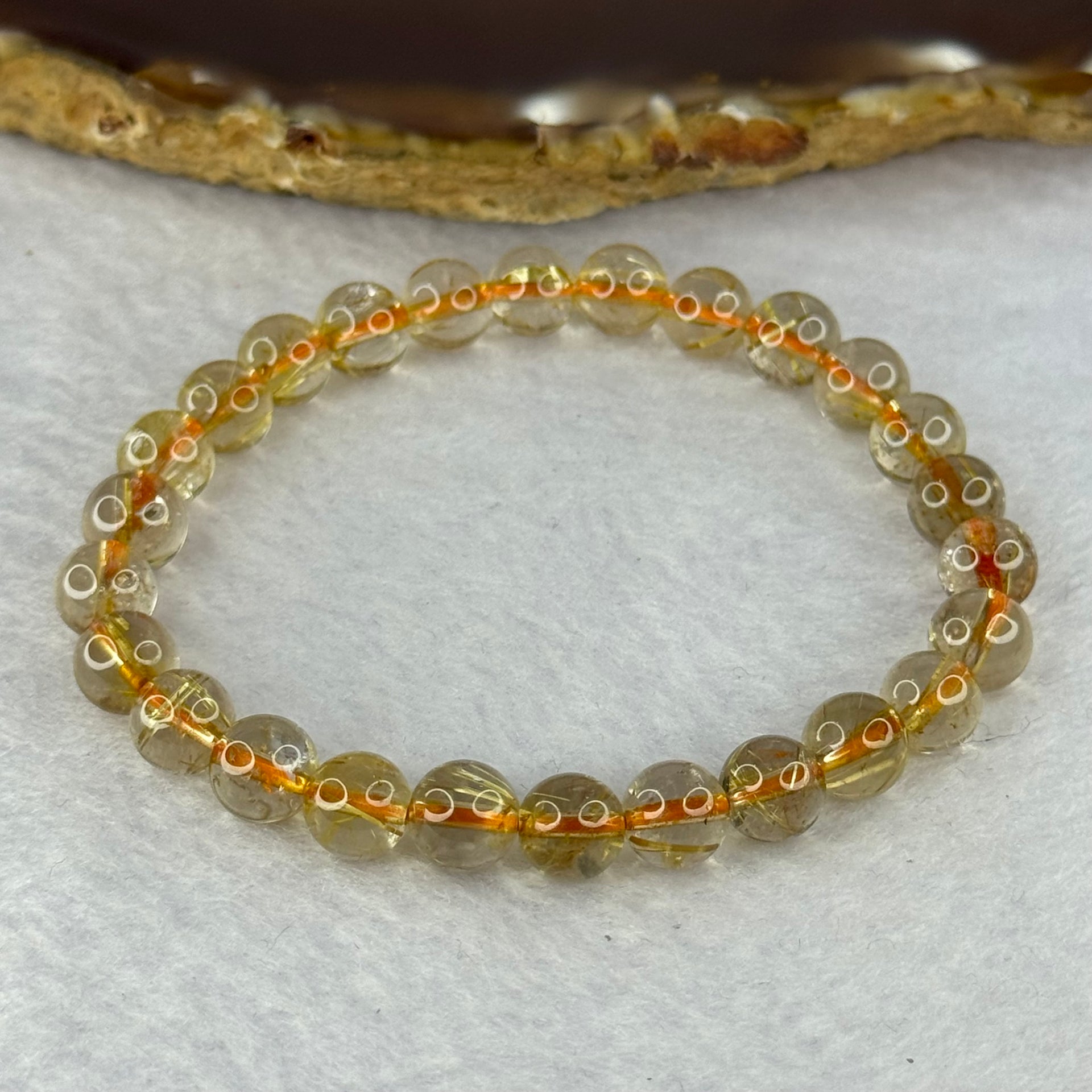 Natural Golden Rutilated Quartz Beads 天然金发水晶手链 12.59g 15cm 7.3mm 26 Beads - Huangs Jadeite and Jewelry Pte Ltd