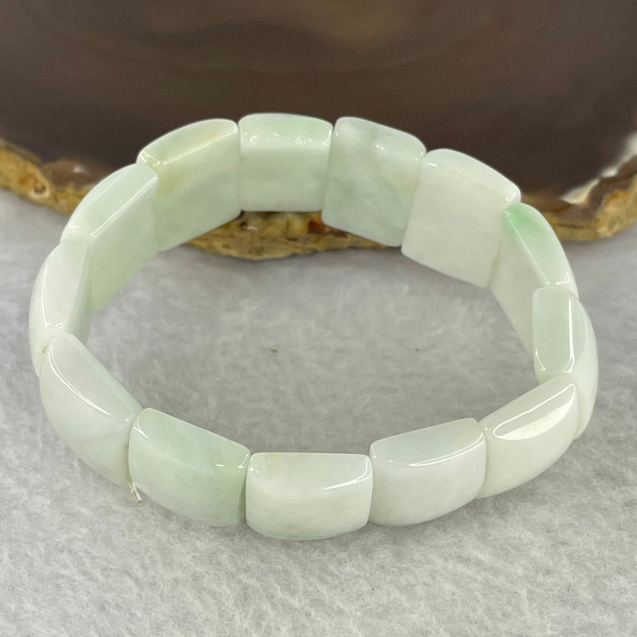 Type A Light Green Lavender Jadeite Bracelet 46.46g 18.1 by 13.4 by 7.1 mm 13 pcs - Huangs Jadeite and Jewelry Pte Ltd