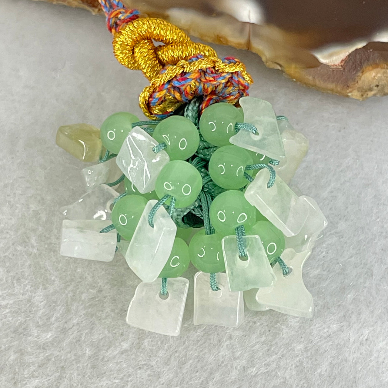 Type A Muti Color Jadeite Fragments And Crystal Hanging Display 10.03g 8.5 by 5.7 by 2.2mm 19pcs