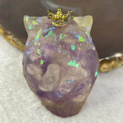 Acrylic with Natural Stones and Amethyst Owl Mini Display 93.13g 54.5 by 43.4 by 40.8mm - Huangs Jadeite and Jewelry Pte Ltd