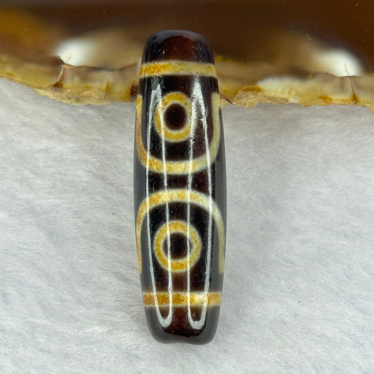 Natural Powerful Tibetan Old Oily Agate 3 Eyes Dzi Bead Heavenly Master (Tian Zhu) 三眼天诛 6.87g 37.1 by 11.1mm - Huangs Jadeite and Jewelry Pte Ltd