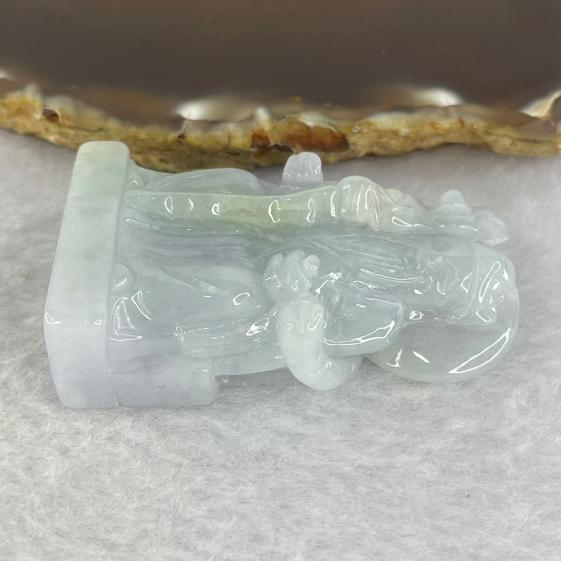 Type A Lavender Green Jadeite Tua Pek Kong 他伯公 Pendant 51.89g 54.3 by 31.5 by 16.2mm - Huangs Jadeite and Jewelry Pte Ltd