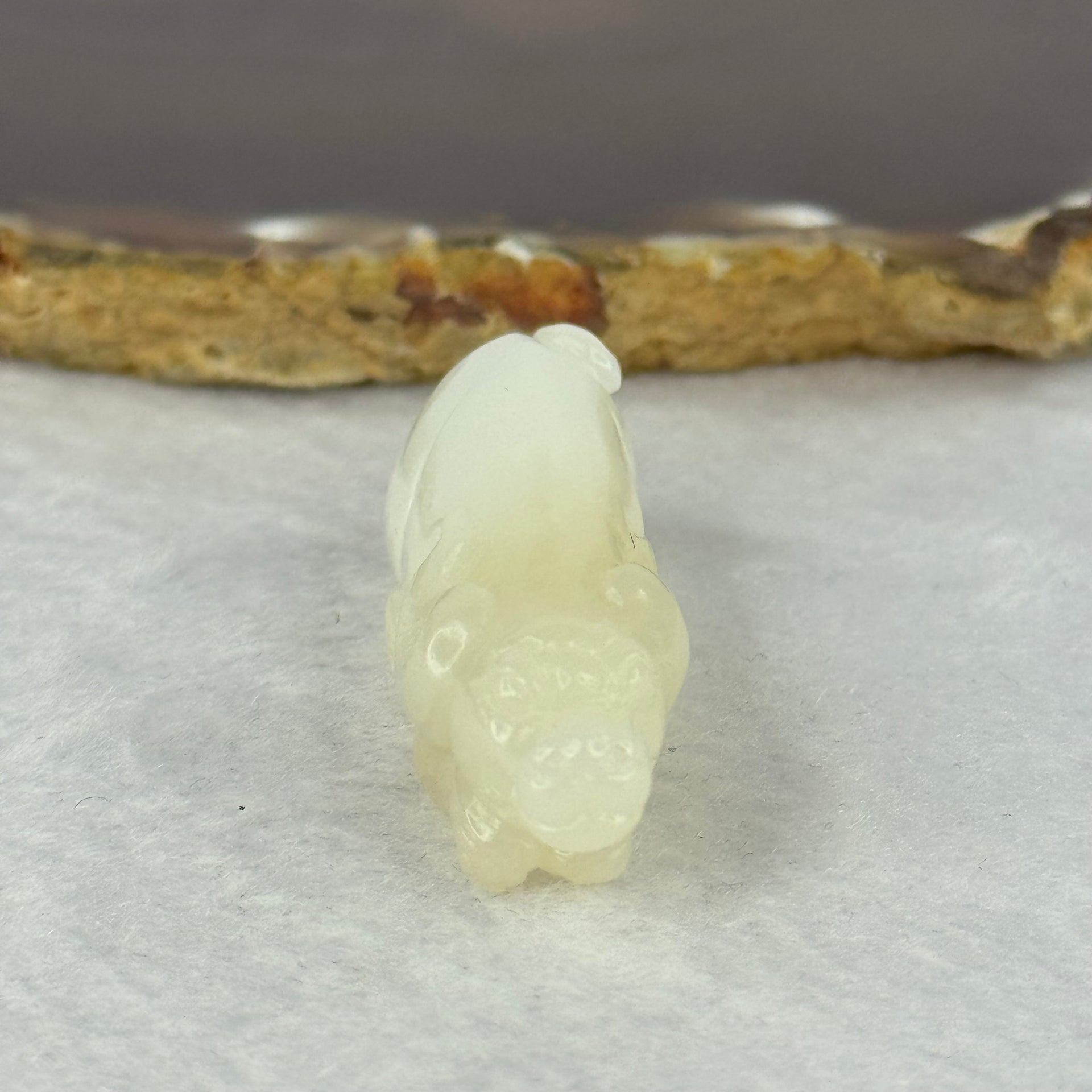 Natural White with Brown Nephrite Dog Mini Display / Pendant 19.45g 51.8 by 14.9 by 17.4mm - Huangs Jadeite and Jewelry Pte Ltd