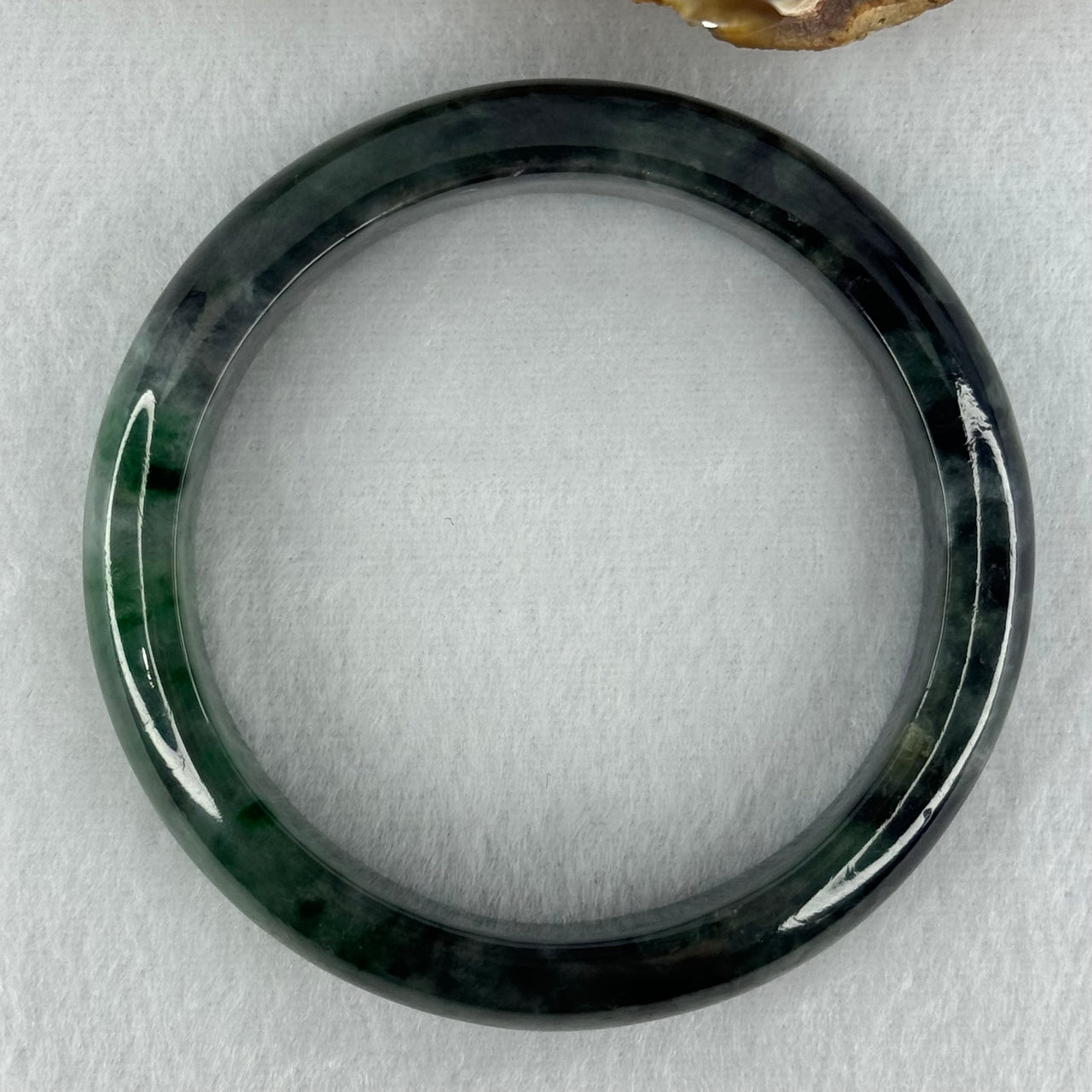 Type A Dark Green with Black and Emerald Green Piao Hua Jadeite Bangle Internal Diameter 55.7mm 57.67g 13.8 by 8.2mm (Very Slight External Rough)