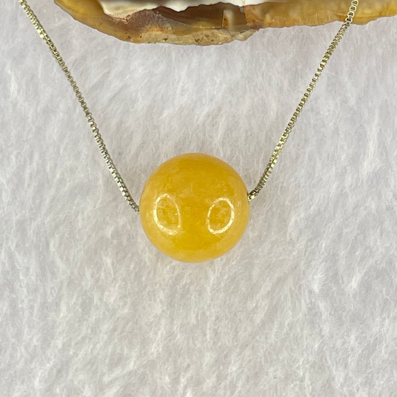 Type A Yellow Jadeite Bead with S925 Sliver Necklace 6.34g 13.9mm