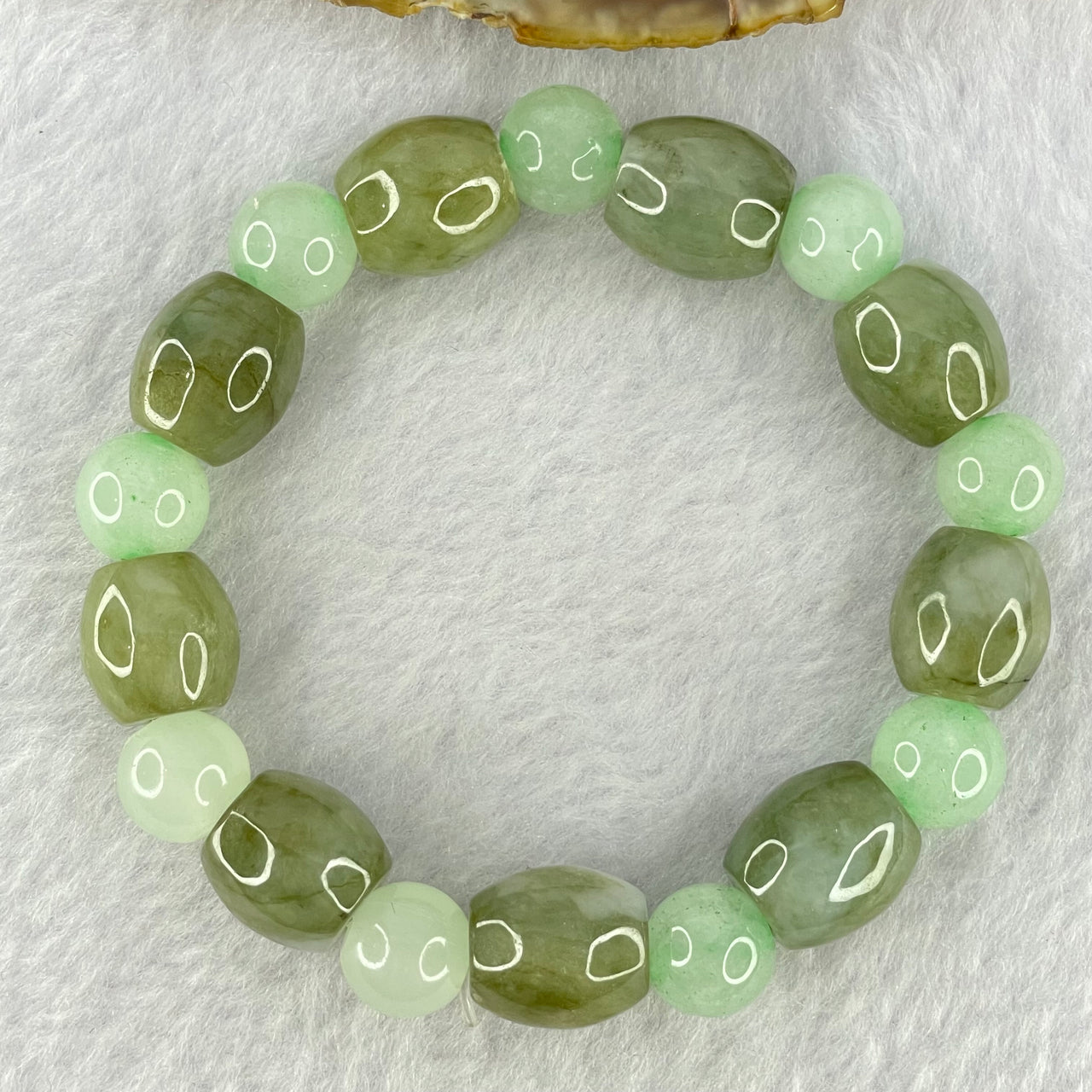 Type A Green Jadeite Lulu Tong with White Crystal Bracelet 42.52g 12.3 by 13.4mm 9 Beads