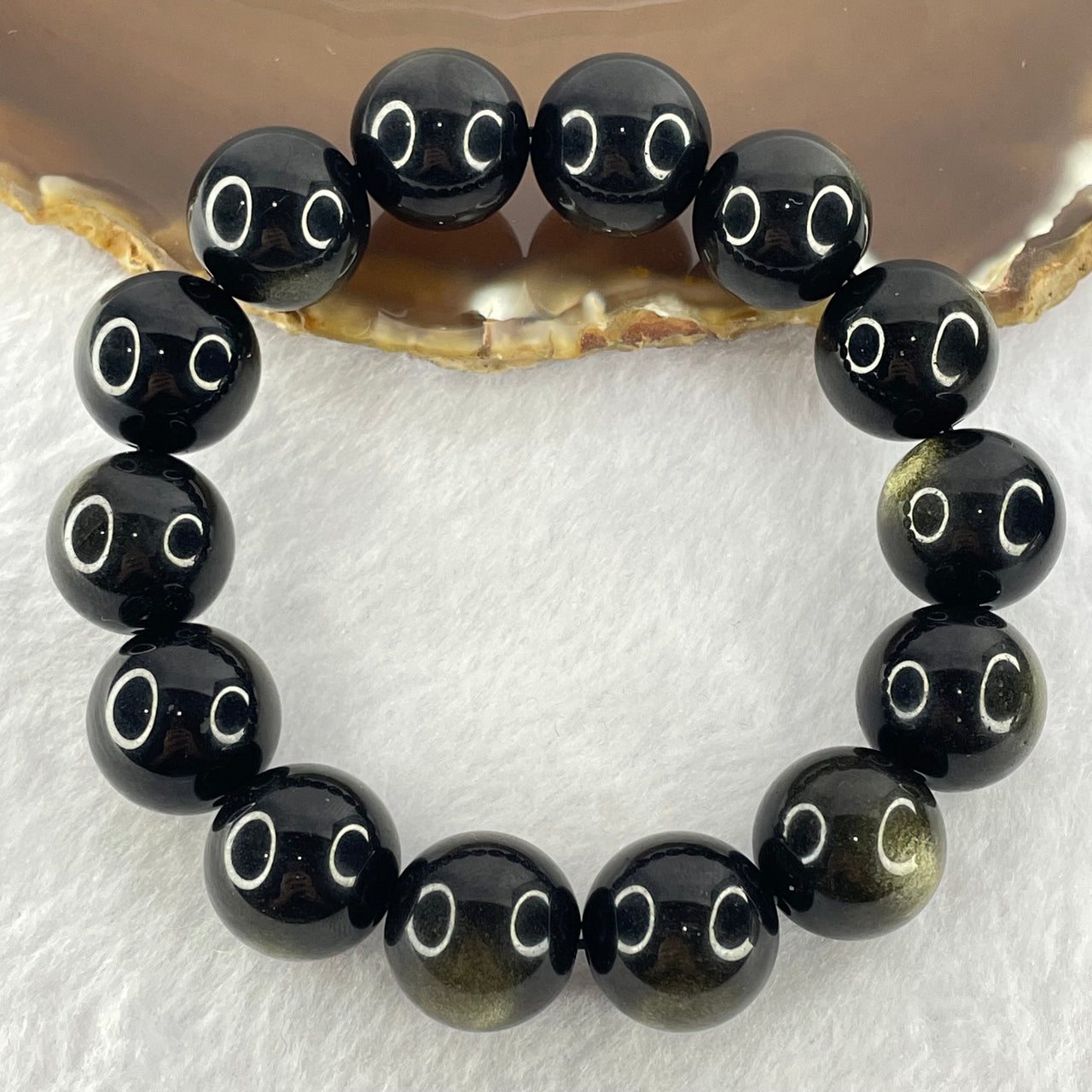 Good Grade Black Obsidian Beads Bracelet 67.48g 19cm 15.8mm 14 Beads