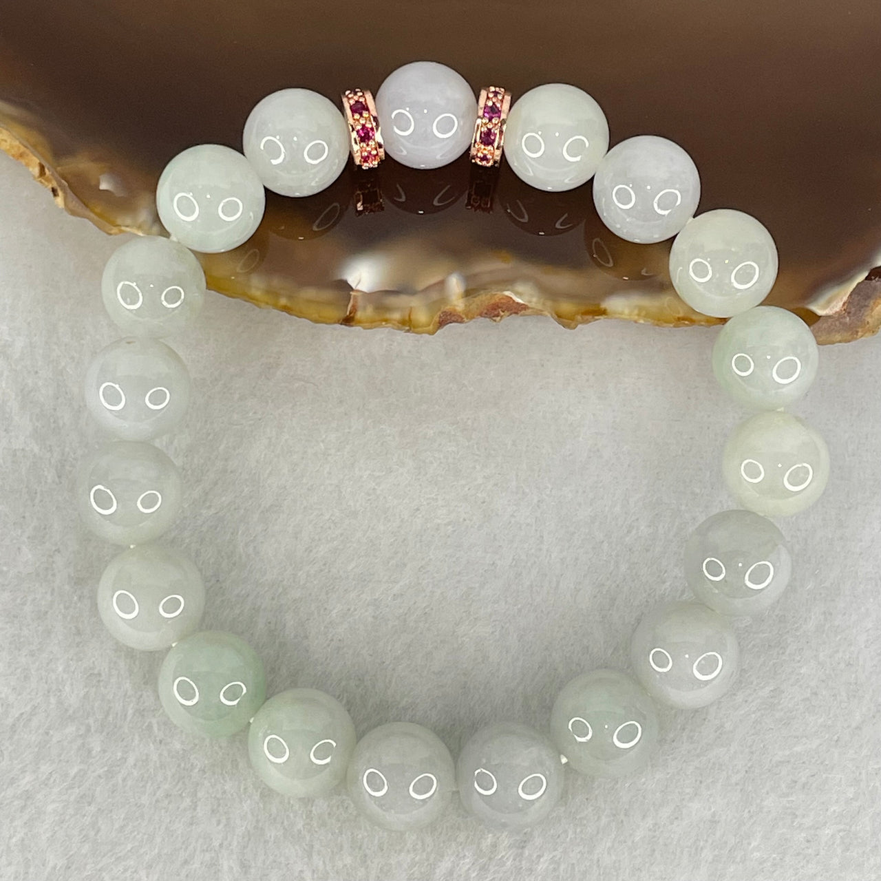 Type A Lavender Green Jadeite Beads Bracelet 34.74g 16.5cm 10.1mm 19 Beads