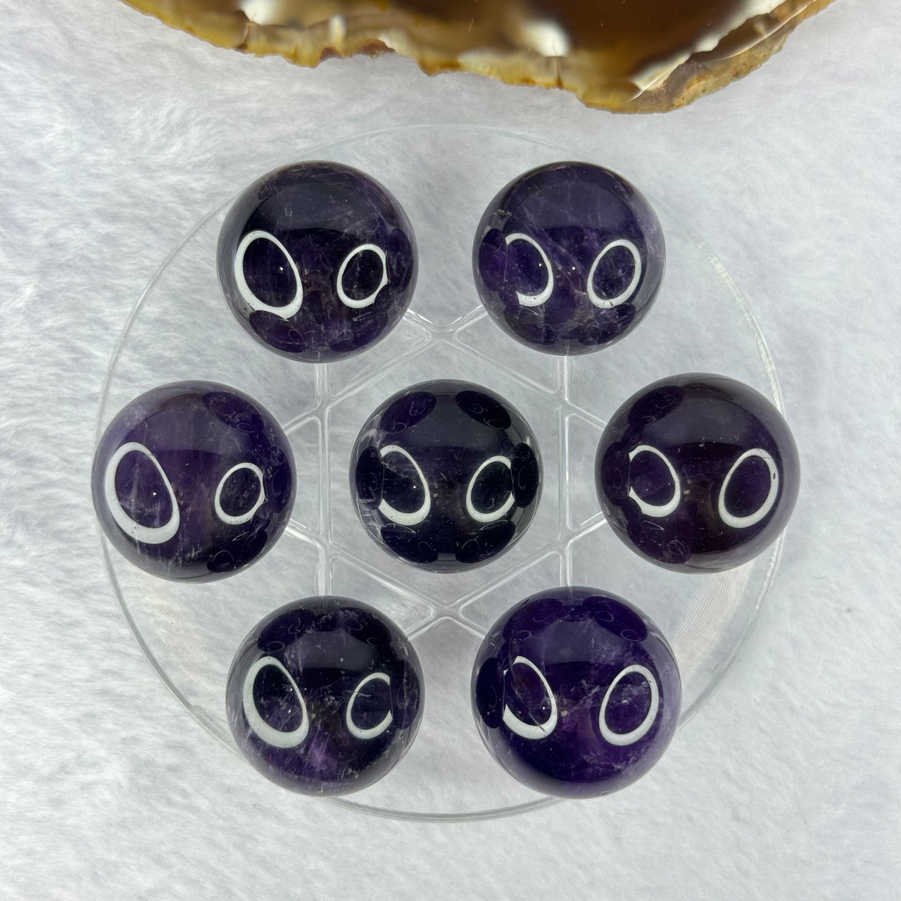 Natural Amethyst 7 Sphere Ball Set 136.81g 80.1 by 32.6mm Diameter 22.1 x 7 pcs - Huangs Jadeite and Jewelry Pte Ltd