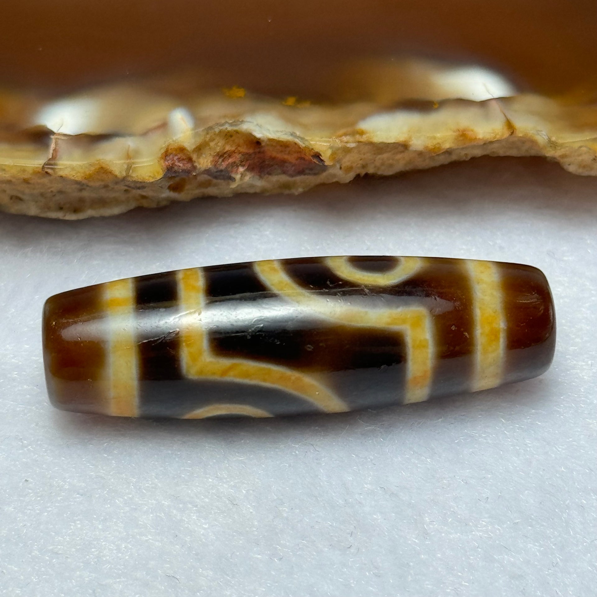 Natural Powerful Tibetan Old Oily Agate 2 Eyes Dzi Bead Heavenly Master (Tian Zhu) 二眼天诛 8.57g 38.6 by 12.0mm - Huangs Jadeite and Jewelry Pte Ltd