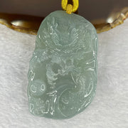 Rare Type A Semi Icy Translucent Sky Blue (Faint Blueish Green) Jadeite Dragon Pendant including Necklace 罕见A货冰糯总天空蓝翡翠龙牌 65.11g 65.67 by 41.90 by 12.10mm with NGI Cert No. 82823873 - Huangs Jadeite and Jewelry Pte Ltd