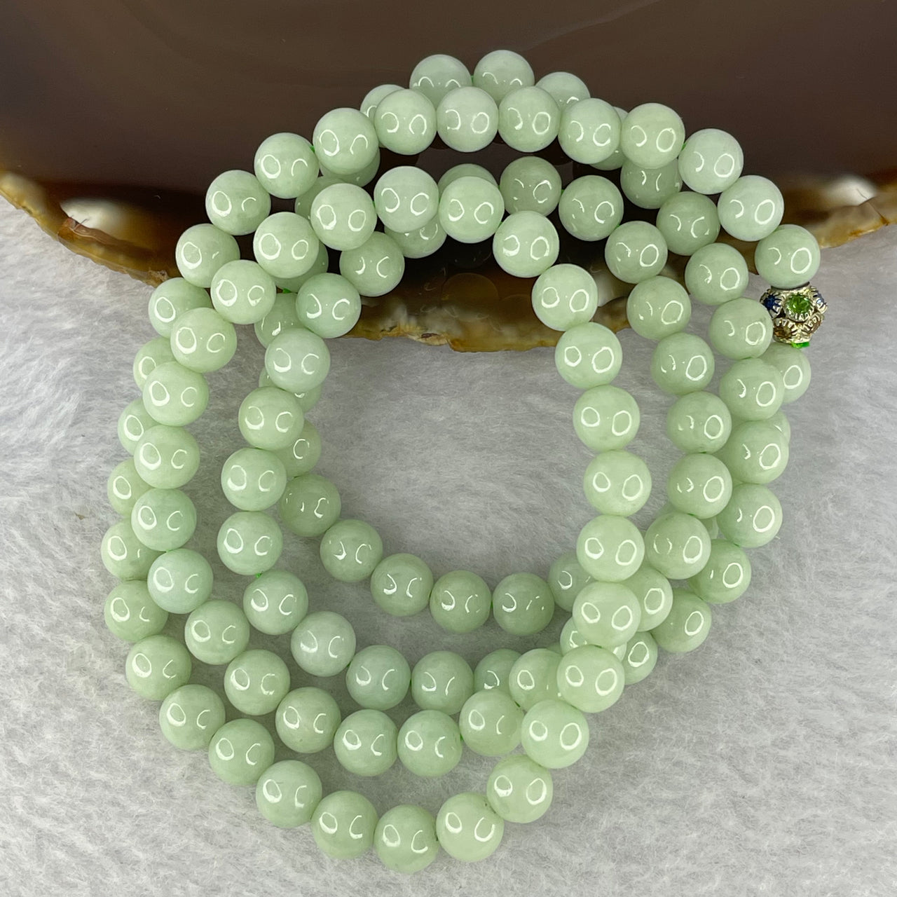 Type A Apple Green Jadeite Beads Necklace 67.46g 6.9 mm 108 Beads - Huangs Jadeite and Jewelry Pte Ltd