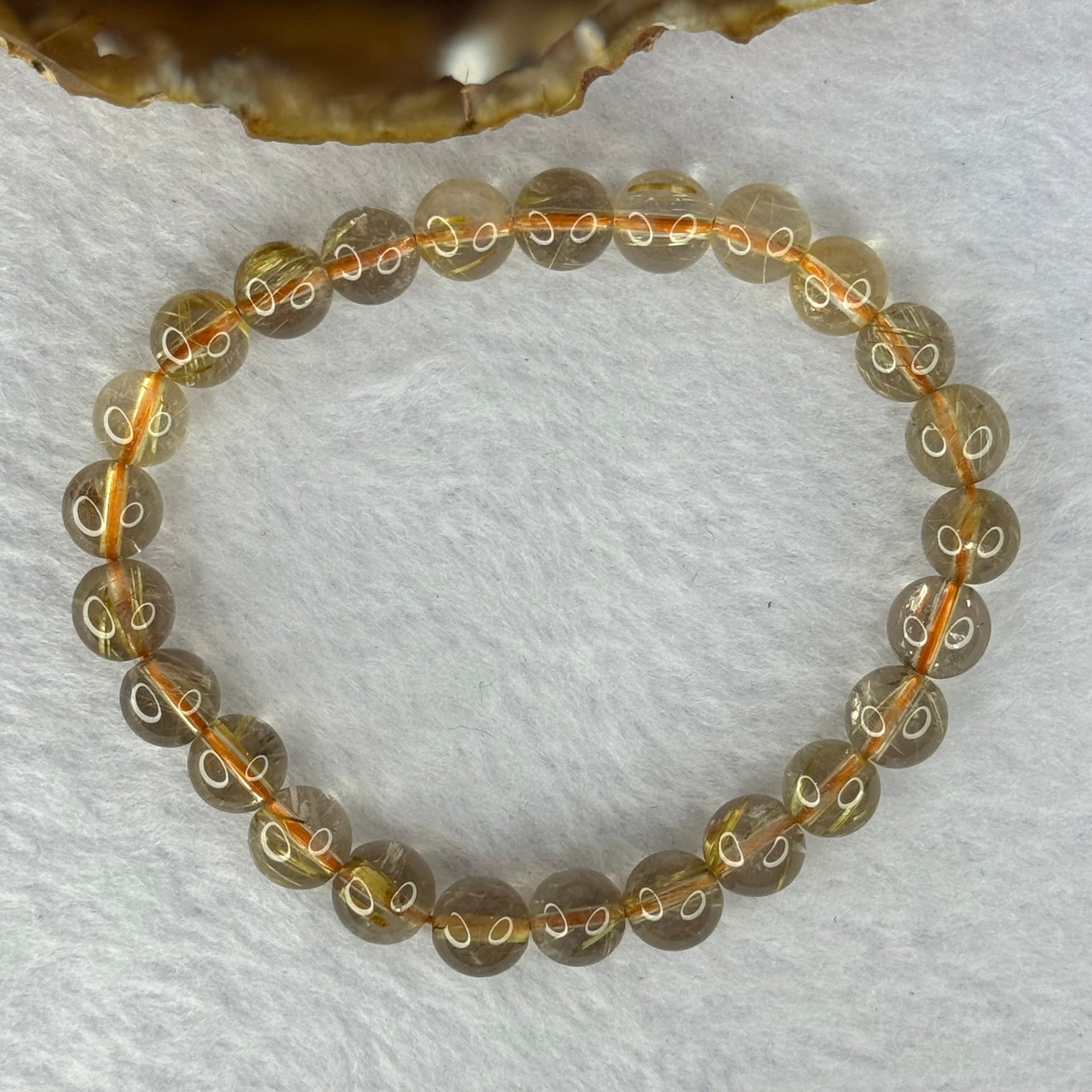 Natural Golden Rutilated Quartz Beads 天然金发水晶手链 15.57g 15.5cm 7.9mm 25 Beads - Huangs Jadeite and Jewelry Pte Ltd