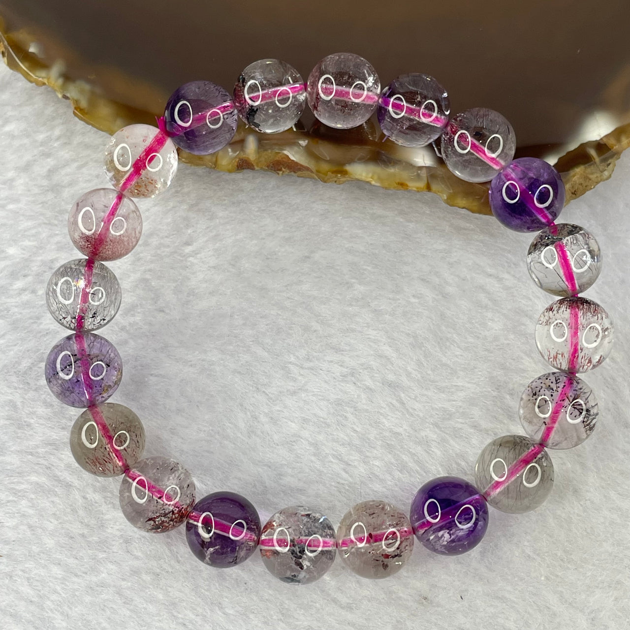 Above Average Grade Natural Super 7 Crystal Beads Bracelet 天然超级七水晶珠手链 29.25g 17.5cm 10.4mm 20 Beads - Huangs Jadeite and Jewelry Pte Ltd