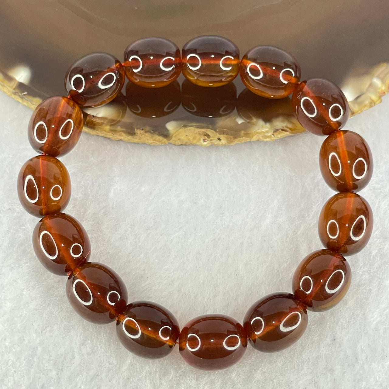 Natural Blood Red Amber Beads Bracelet 18.04g 18.5cm 14.3 by 12.2mm 15 Beads