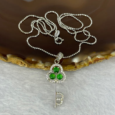 Type A Icy Green Omphasite Jadeite Key Pendant with Crystals in S925 Sliver Necklace 1.75g 3.7 by 2.0mm 3pcs